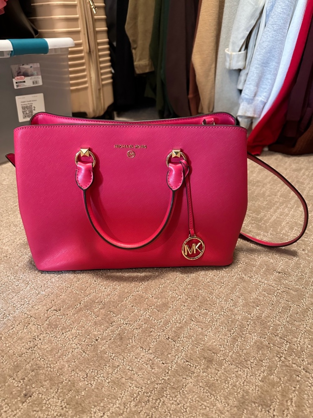 Michael Kors Fuchsia Saffiano Leather Satchel with Gold Hardware